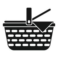 Wicker picnic basket with a checkered napkin hanging out from under the lid vector