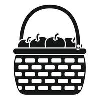 Wicker basket full of apples with handle icon vector