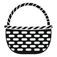 Empty wicker picnic basket icon showing carrying handle vector