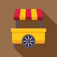 Yellow empty food cart with red awning standing on one wheel vector