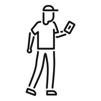 Delivery man using gps navigation on smartphone vector