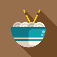 Bowl of noodles with chopsticks casting a shadow on brown background vector