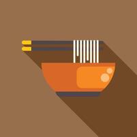 Bowl of noodles with chopsticks and long shadow vector