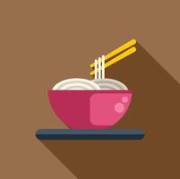 Bowl of noodles being lifted by chopsticks with long shadow vector