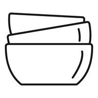 Stack of three empty soup bowls line art drawing icon vector