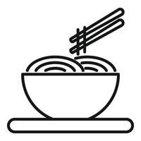 Bowl of noodles with chopsticks picking up noodles line icon vector