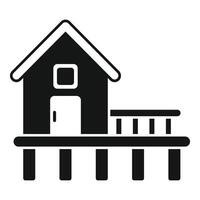 Wooden hut standing on stilts over water icon vector
