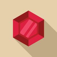 Red hexagon gemstone shining with long shadow vector