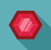 Red hexagon gemstone shining with light reflections vector