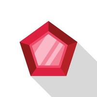 Red ruby pentagon shape reflecting light with long shadow vector