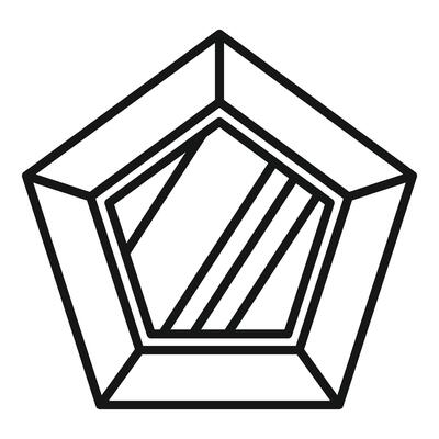 Pentagon shape mirror reflecting light in black and white line art style