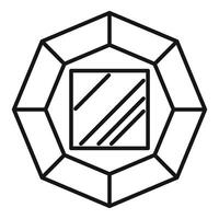 Octagon window frame with glass reflecting sunlight line art icon vector