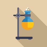 Laboratory glassware with yellow solution bubbling on support stand with long shadow vector