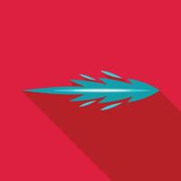 Blue fire arrow flying with trail of fire on red background vector
