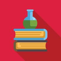 Round bottom flask standing on a stack of books for science education vector
