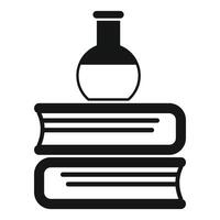 Chemistry flask standing on stack of books icon vector