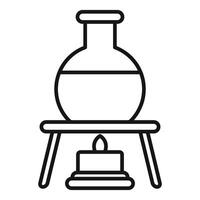 Round bottom flask being heated over bunsen burner icon vector