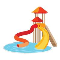 Colorful water slides with stairs leading to pool on white background vector