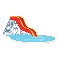 Red water slide going into swimming pool on white background vector