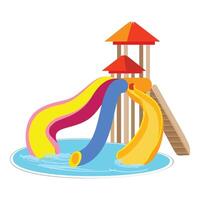 Colorful water slides splashing into swimming pool on white background vector