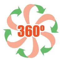 360 degrees arrows turning around center point vector