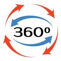 360 degrees rotating arrows showing full coverage vector