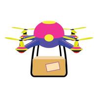 Modern multicolored delivery drone carrying package vector