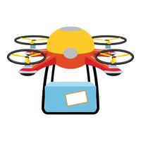 Modern red delivery drone carrying package with label vector