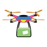 Modern multicolored quadcopter drone delivering a package vector