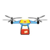 Modern blue drone delivering package using innovative technology vector