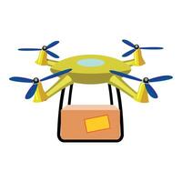 Yellow delivery drone is transporting a package vector