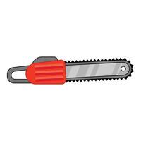 Red chainsaw lying horizontally with sharp teeth vector