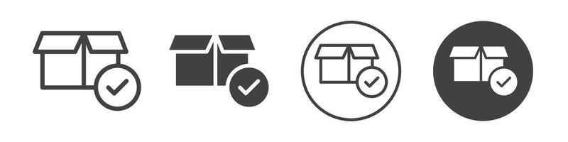 Cardboard box with check mark icon logo outline vector