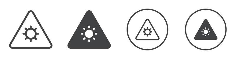 Sun with a warning triangle icon logo outline vector