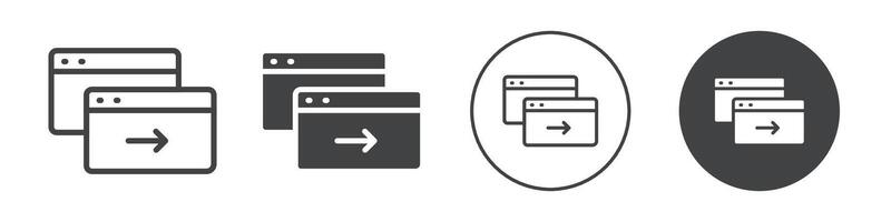 Two web pages side by side with an arrow icon vector