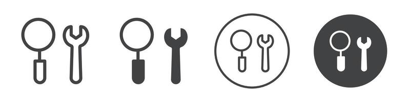 Wrench and a magnifying glass icon vector