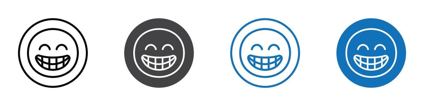 Beaming face icon flat editable icon mark set. vector
