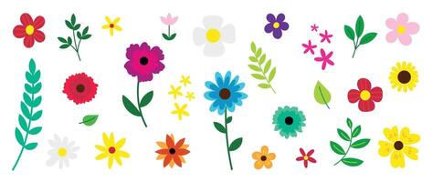 Collection of hand drawn spring colourful flower elements. vector