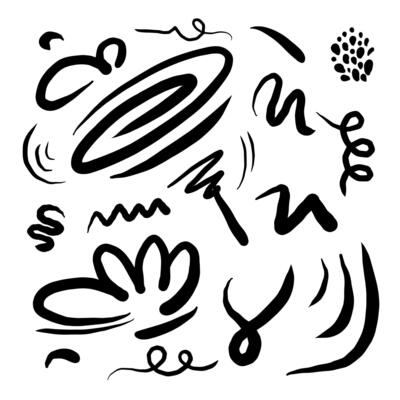 Hand drawn doodle design elements. swirl, flower, curl, lines and other.