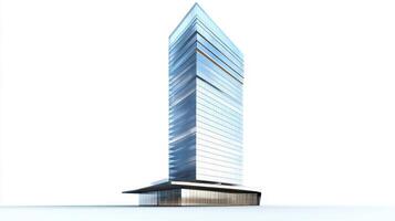 A modern skyscraper with a sleek glass facade and unique angular design. photo