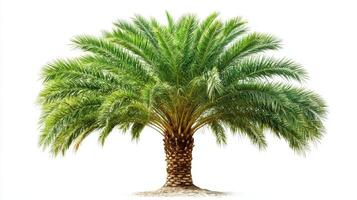 A lush palm tree with a broad canopy of green fronds. photo