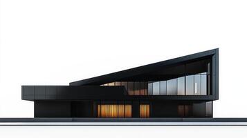 A modern, angular black building with large windows and a sleek design. photo