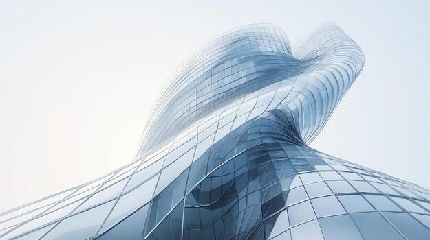 A modern, twisting glass building with a sleek, futuristic design. photo