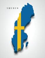 Sweden 3d map with national flag on grey background vector
