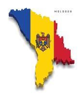 Moldova 3d map with national flag on grey background vector