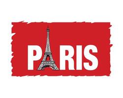 Paris name sticker with Eiffel tower, Illustration, typography, background. vector