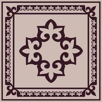 Monochrome Square middle Asia national ornament. Ethnic pattern of the Kazakh, Kyrgyz, Mongols, Turkic, Kalmyks, Buryats. Square frame border, for textile, print design vector
