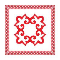 Red with white Square middle Asia national ornament. Ethnic pattern of the Kazakh, Kyrgyz, Mongols, Turkic, Kalmyks, Buryats. Square frame border, for textile, print design vector