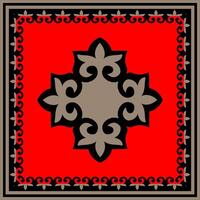 Golden with black and red Square Kazakh national ornament. Ethnic pattern of the Mongols, Turkic, Kazakh, Kyrgyz, Kalmyks, Buryats. Square frame border, for textile, print design vector