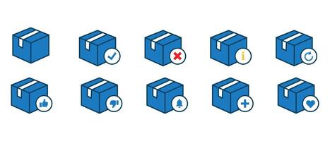 Carton Parcel Box delivery Icon pack. confirmation, approval, accept, information, reload, like, dislike, notification, plus vector